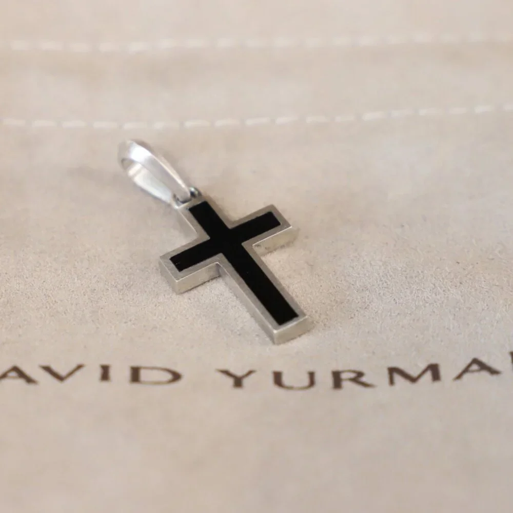 David Yurman Men's Sterling Silver Exotic Stone Cross Amulet with Black Onyx